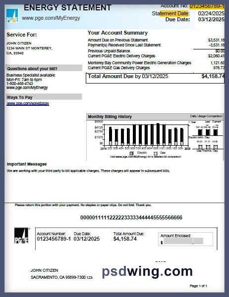 USA PG&E Utility Bill Version 2